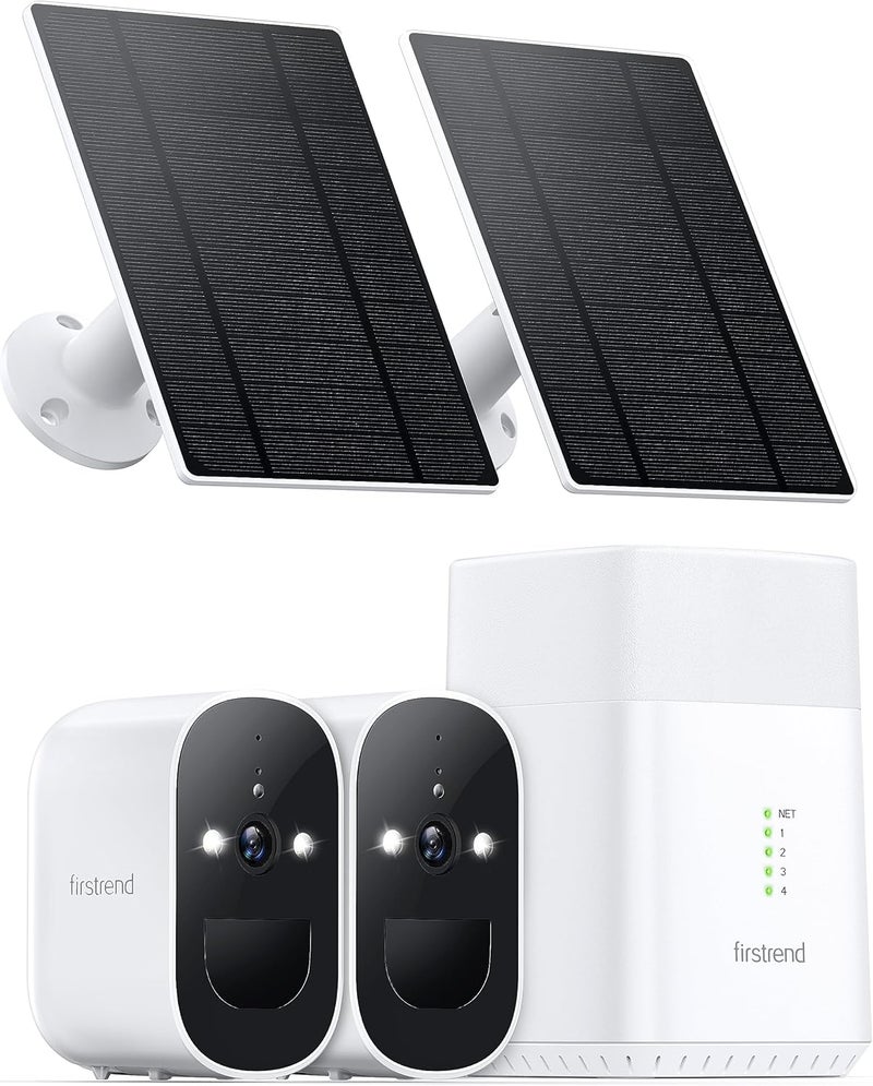 firstrend Solar Security Cameras Wireless Outdoor, Home Security System 2K WiFi Outside Cameras Wireless with Floodlight Color Night Vision PIR Motion Detection Two Way Audio Solar Battery Powered - Image 1